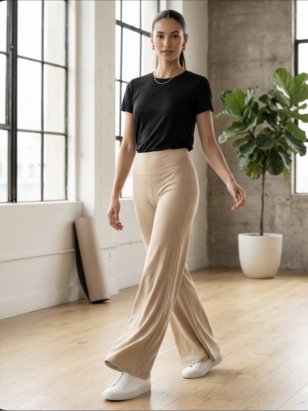 Beige SHEIN Fit & Flare Leggings | Y2K Flowy Yoga Pants